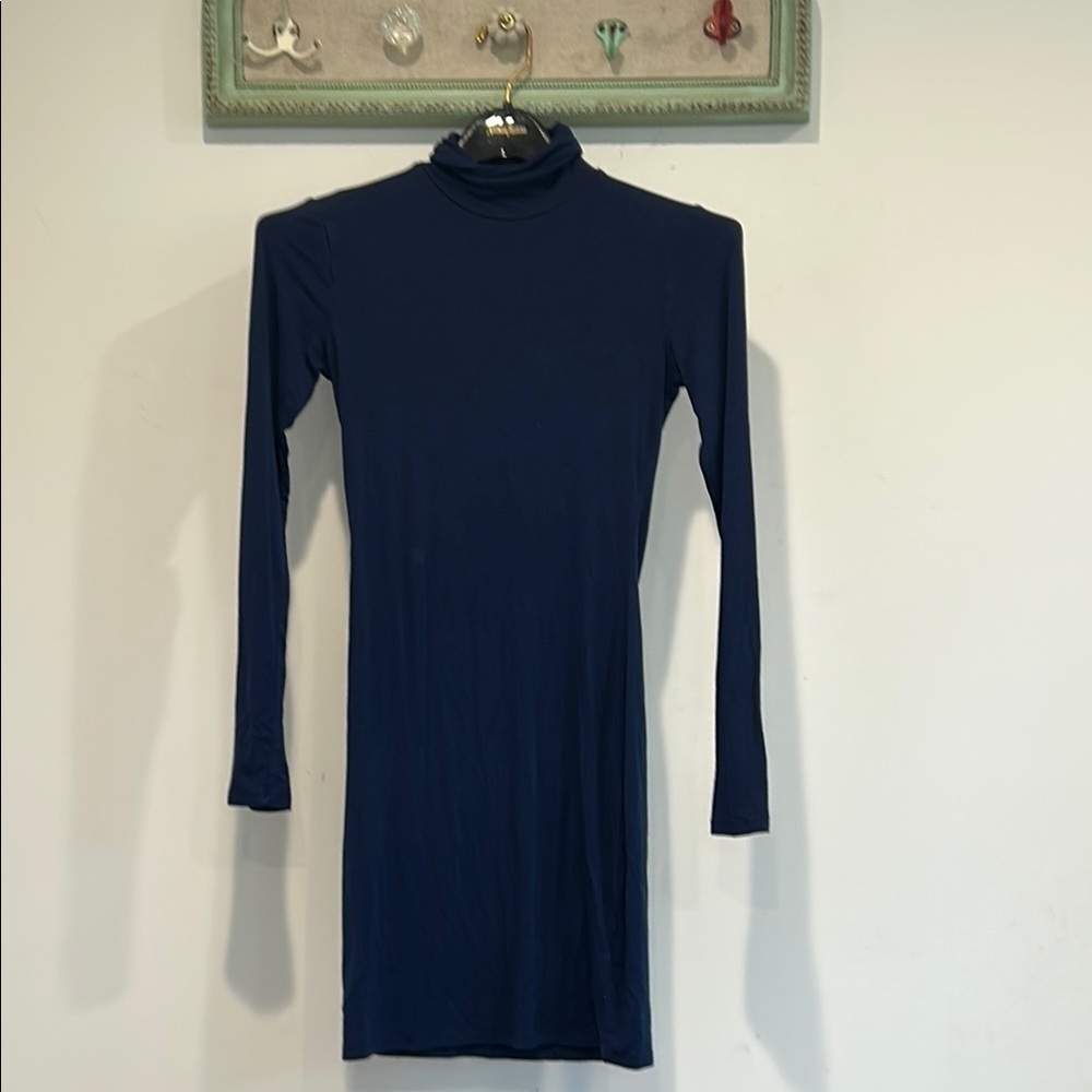 Lulus Elegant Navy Blue Turtleneck long sleeve Mini Dress women’s xs